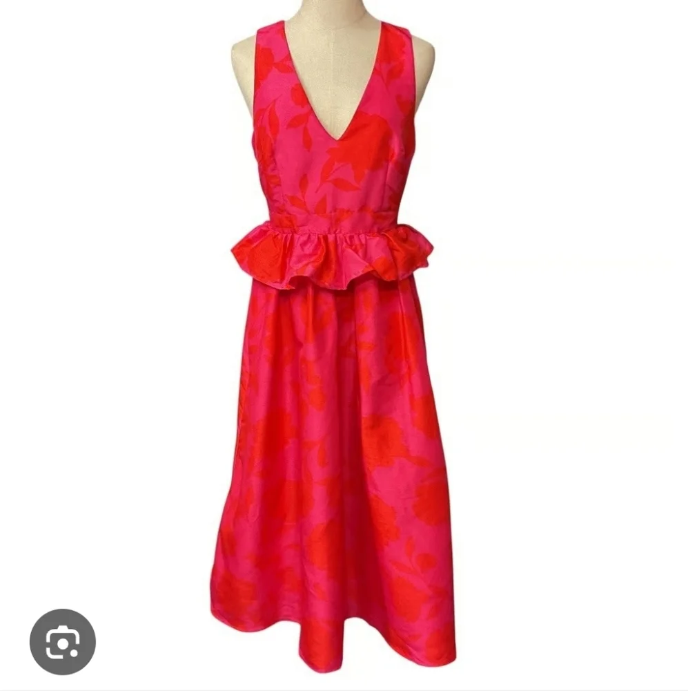 Kate Spade New York Floral  Peplum Ruffle Festive  Midi Dress New